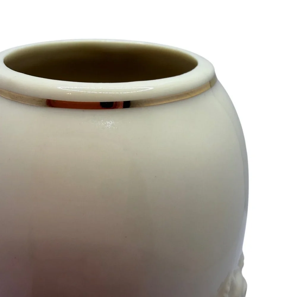 Lenox Ivory Rose Bud Vase Gold Trim Embossed Floral Porcelain Vase 7.5
